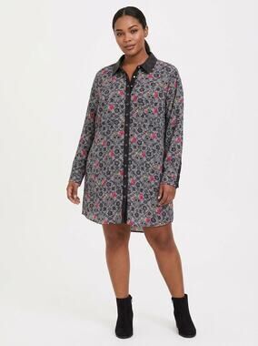 Torrid x Betsey Johnson Faux Leather Gray Shirt Dress Floral Women Size 4